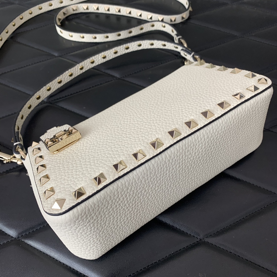 Valentino Garavani Rockstud Small Crossbody Bag in Ivory Grainy Calfskin